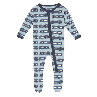 Bamboo Footie with 2-Way Zipper - Spring Sky London Trains KicKee Pants Size: 0-3 Months