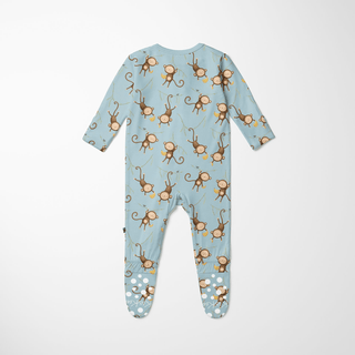 Bamboo Footie with 2-Way Zipper - Spring Sky Monkeys & Bananas Footie Pajamas KicKee Pants Size: Newborn