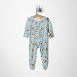 Bamboo Footie with 2-Way Zipper - Spring Sky Monkeys & Bananas Footie Pajamas KicKee Pants Size: Newborn