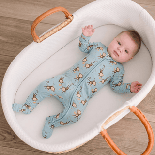 Bamboo Footie with 2-Way Zipper - Spring Sky Monkeys & Bananas Footie Pajamas KicKee Pants Size: Newborn
