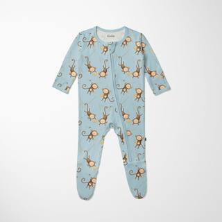 Bamboo Footie with 2-Way Zipper - Spring Sky Monkeys & Bananas Footie Pajamas KicKee Pants Size: Newborn