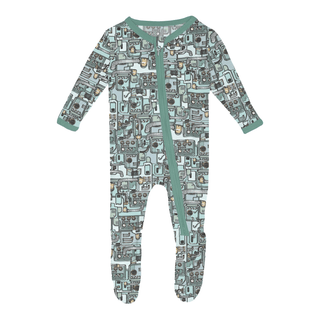 Bamboo Footie with 2-Way Zipper - Spring Sky Tinkering KicKee Pants Size: 0-3 Months