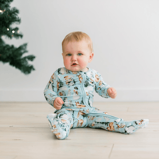 Bamboo Footie with 2-Way Zipper - Spring Sky Winter Woodland KicKee Pants Size: 0-3 Months