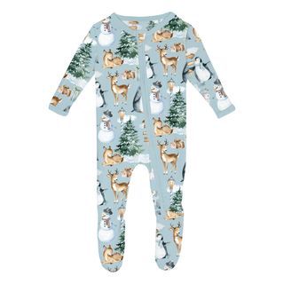 Bamboo Footie with 2-Way Zipper - Spring Sky Winter Woodland KicKee Pants Size: 0-3 Months