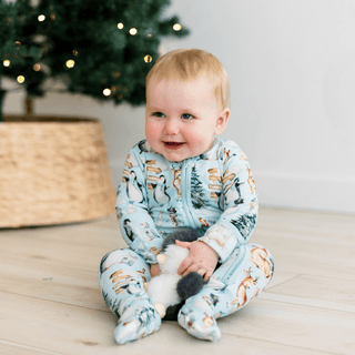 Bamboo Footie with 2-Way Zipper - Spring Sky Winter Woodland KicKee Pants Size: 0-3 Months