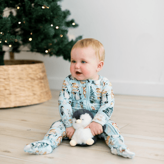 Bamboo Footie with 2-Way Zipper - Spring Sky Winter Woodland KicKee Pants Size: 0-3 Months