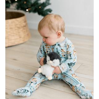 Bamboo Footie with 2-Way Zipper - Spring Sky Winter Woodland KicKee Pants Size: 0-3 Months