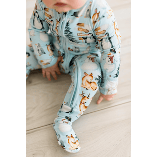 Bamboo Footie with 2-Way Zipper - Spring Sky Winter Woodland KicKee Pants Size: 0-3 Months