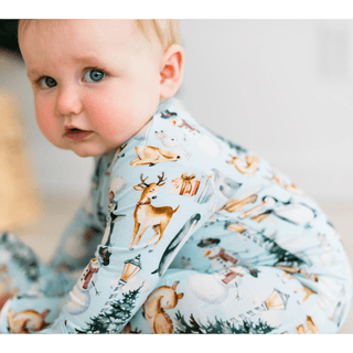 Bamboo Footie with 2-Way Zipper - Spring Sky Winter Woodland KicKee Pants Size: 0-3 Months