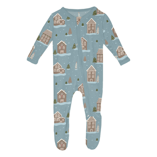 Bamboo Footie with 2-Way Zipper - Stormy Sea Gingerbread Town KicKee Pants Size: Newborn