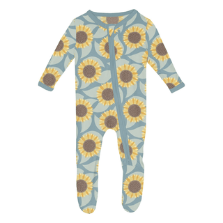 Bamboo Footie with 2-Way Zipper - Stormy Sea SunflowerKicKee PantsSize: Newborn
