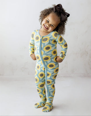 Bamboo Footie with 2-Way Zipper - Stormy Sea SunflowerKicKee PantsSize: Newborn