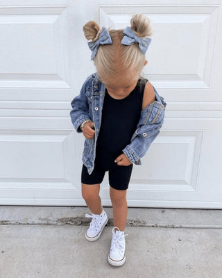 Gigi Bikeshort Romper - Black Rompers Bailey's Blossoms Size: 0-3months