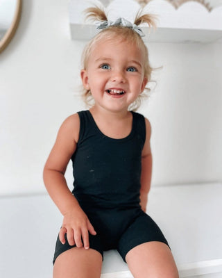 Gigi Bikeshort Romper - Black Rompers Bailey's Blossoms Size: 0-3months