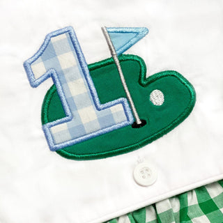 Baby Boy First Birthday Golf Hole-In-One Reversible Golf Bubble Baby One-Pieces Seven Lantern Lane Size: 12M