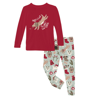 Bamboo Long Sleeve Graphic Tee Pajama Set - Aloe Christmas Dogs KicKee Pants Size: 2T