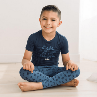 Bamboo Short Sleeve Graphic Tee Pajama Set - Denim Tractors & Windmills KicKee Pants Size: 2T