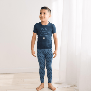 Bamboo Short Sleeve Graphic Tee Pajama Set - Denim Tractors & Windmills KicKee Pants Size: 2T