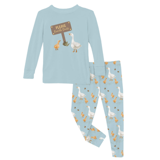 Bamboo Long Sleeve Graphic Tee Pajama Set - Spring Sky Feeding DucksKicKee PantsSize: 2T