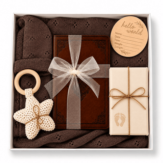 Christian Newborn Baby Gift Box, Mocha - Prayer Keepsake Set - Heaven in the Room™ Baby Gift Set Baby Riddle Bible Edition: Included - Classic Keepsake Bible