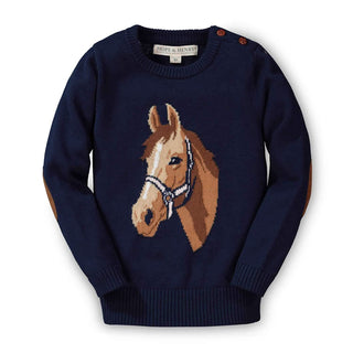 Horse Intarsia Pullover Sweater - Navy Sweaters Hope & Henry Size: 3-6 Months Color: Navy