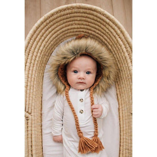 Knit Fur Bonnet - Pecan Huggalugs Size: Newborn