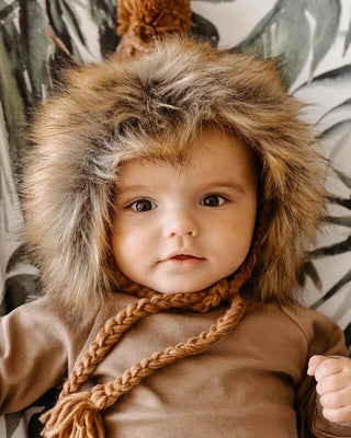 Knit Fur Bonnet - Pecan Huggalugs Size: Newborn