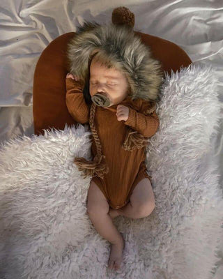 Knit Fur Bonnet - Pecan Huggalugs Size: Newborn