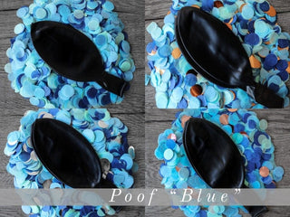 36 in Black Gender Reveal Balloon filled with Designer Pink or Blue ConfettiBaby RiddleConfetti Color Combination: Poof BlueAccent Color: No Accent Color