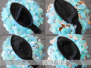 36 in Black Gender Reveal Balloon filled with Designer Pink or Blue ConfettiBaby RiddleConfetti Color Combination: Poof BlueAccent Color: No Accent Color