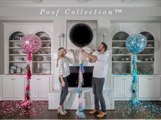 36 in Black Gender Reveal Balloon filled with Designer Pink or Blue ConfettiBaby RiddleConfetti Color Combination: Poof BlueAccent Color: No Accent Color