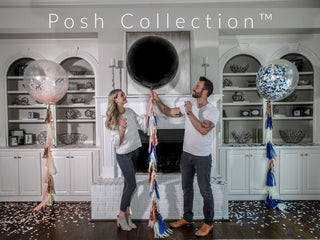 36 in Black Gender Reveal Balloon filled with Designer Pink or Blue ConfettiBaby RiddleConfetti Color Combination: Poof BlueAccent Color: No Accent Color