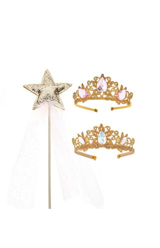 Bailey and Ava Princess Crowns and Wand Gift Set - Gold & Pink | Baby Riddle