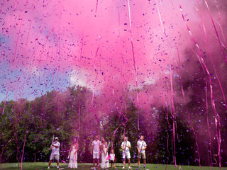 32" Push-Button Gender Reveal Popper – Assorted Pink & Blue Colors, Unique Confetti Powder Streamer Mix for Stunning Gender Reveal Ideas Party Supplies Baby Riddle Primary color: Pink Assortment Size & Contents: 12" Powder Only