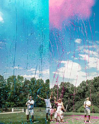 32" Push-Button Gender Reveal Popper – Assorted Pink & Blue Colors, Unique Confetti Powder Streamer Mix for Stunning Gender Reveal Ideas Party Supplies Baby Riddle Primary color: Pink Assortment Size & Contents: 12" Powder Only