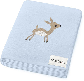 Luxury Cotton Deer Knit Swaddle Baby Blanket Bleu La La Color: Deer - Blue