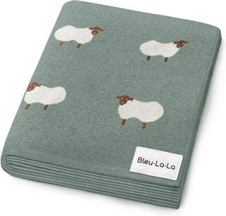 Sheep Knit Receiving Baby Blanket Bleu La La Color: Sheep Hunter Green