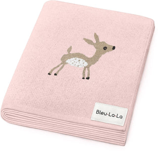 Luxury Cotton Deer Knit Swaddle Baby Blanket Bleu La La Color: Deer - Pink
