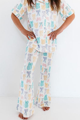 In My Jammers Button Up Flare Set - Easter Bows | Baby Riddle