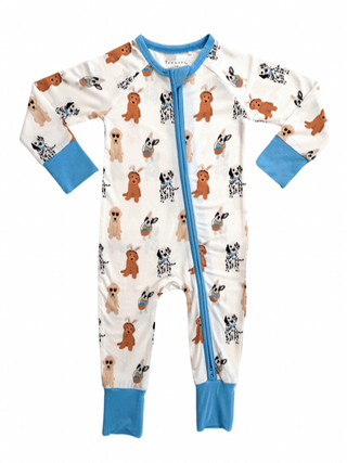In My Jammers Convertible Footie Romper - Blue Easter Pups | Baby Riddle