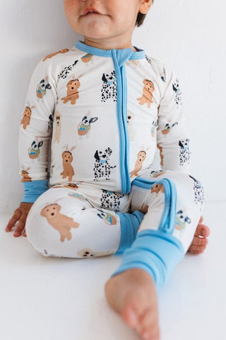 In My Jammers Convertible Footie Romper - Blue Easter Pups | Baby Riddle