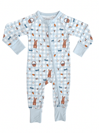 In My Jammers Convertible Footie Romper - Blue Gingham Bunny | Baby Riddle