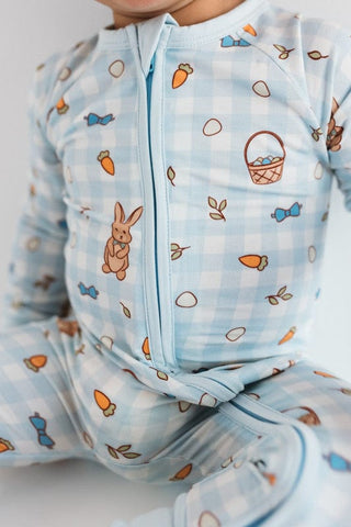 In My Jammers Convertible Footie Romper - Blue Gingham Bunny | Baby Riddle