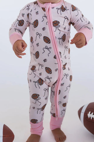 Bamboo Convertible Footie Romper - Blush Football In My Jammers Size: 0-3 Months