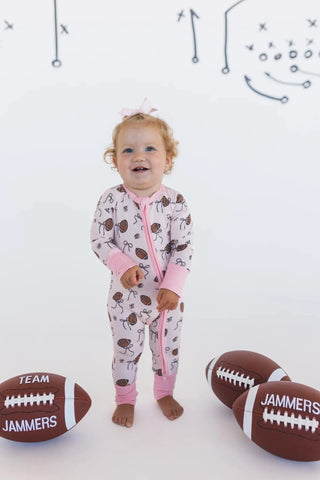 Bamboo Convertible Footie Romper - Blush Football In My Jammers Size: 0-3 Months