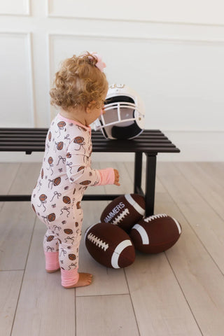 Bamboo Convertible Footie Romper - Blush Football In My Jammers Size: 0-3 Months