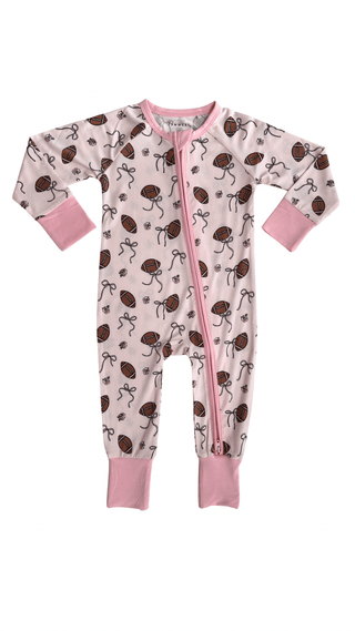 Bamboo Convertible Footie Romper - Blush Football In My Jammers Size: 0-3 Months
