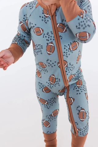 Bamboo Convertible Footie Romper - Green Football Baby & Toddler Sleepwear In My Jammers Size: 0-3 Months