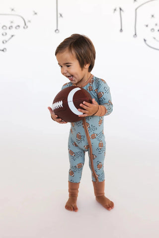 Bamboo Convertible Footie Romper - Green Football Baby & Toddler Sleepwear In My Jammers Size: 0-3 Months