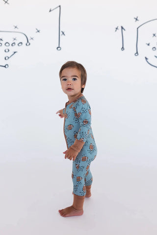 Bamboo Convertible Footie Romper - Green Football Baby & Toddler Sleepwear In My Jammers Size: 0-3 Months